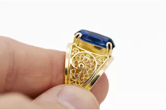 14-кв Желтое золото Сапфир Кольцо Винтаж украшения vrc057y